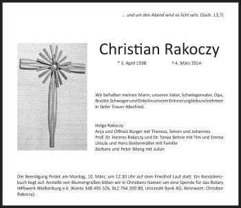Traueranzeige von Christian Rakoczy von Pegnitz-Zeitung
